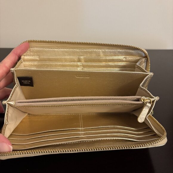 Coach Audrey Perforated C Gold Metallic Zip Around Accordion Wallet - Picture 7 of 8